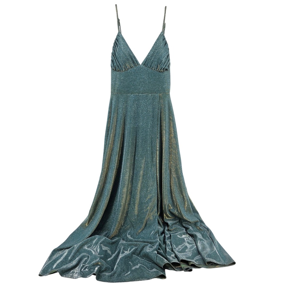 City Vibe Formal Gown 8 Sage Green Gold Metallic Shimmer Glam Prom Evening Wear
